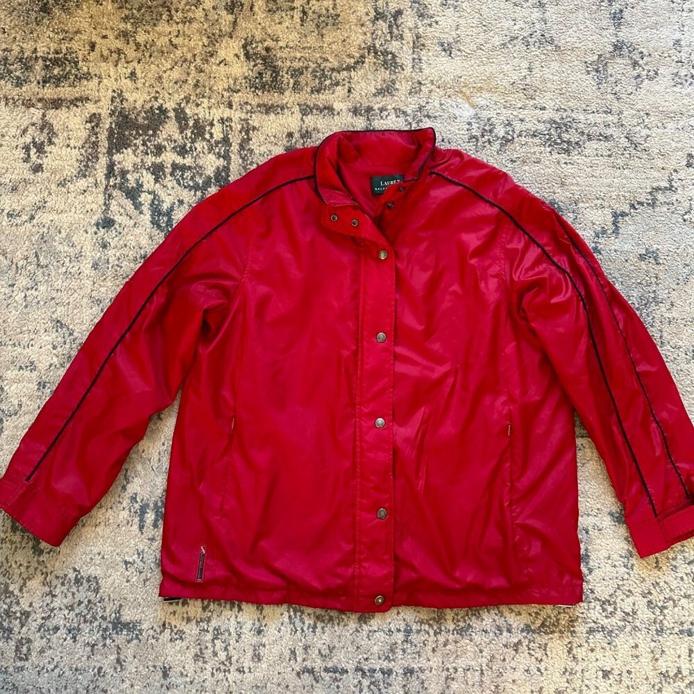 Lauren Ralph Lauren | VTG 90s Red Windbreaker Jacket Womens L Lined Black Label